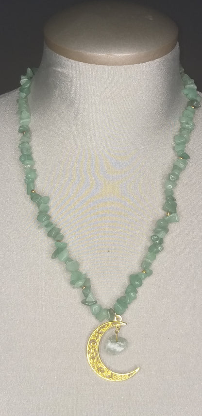 Green Aventurine Necklace w/natural aventurine moon pendant