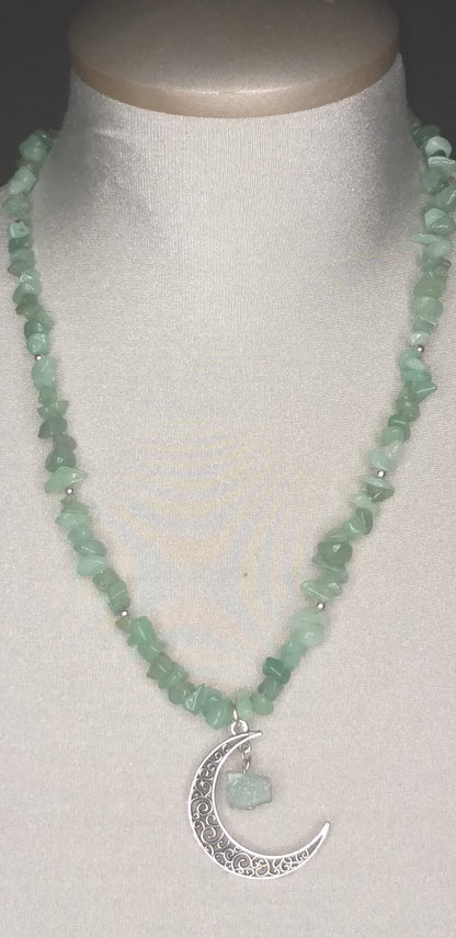 Green Aventurine Necklace w/natural aventurine moon pendant