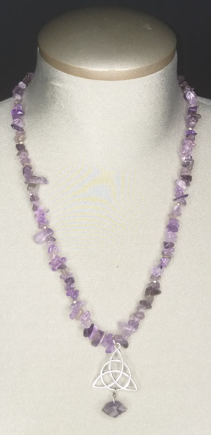 Amethyst Necklace w/Amethyst Triquetra (trinity  knot) symbol